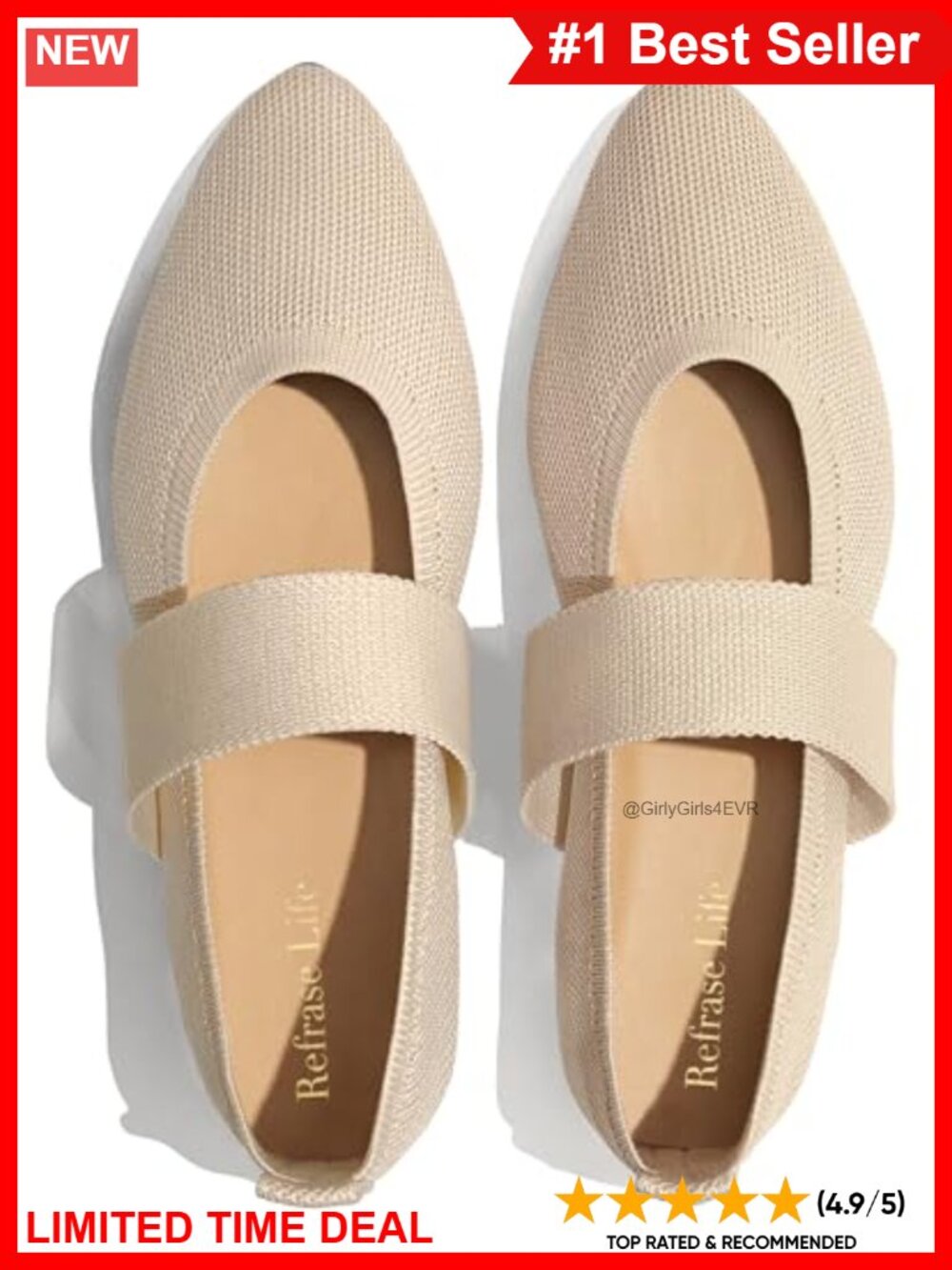 Mary Jane Flats Pointed Toe Wide Strap Knit Slip-On Ballet Shoes